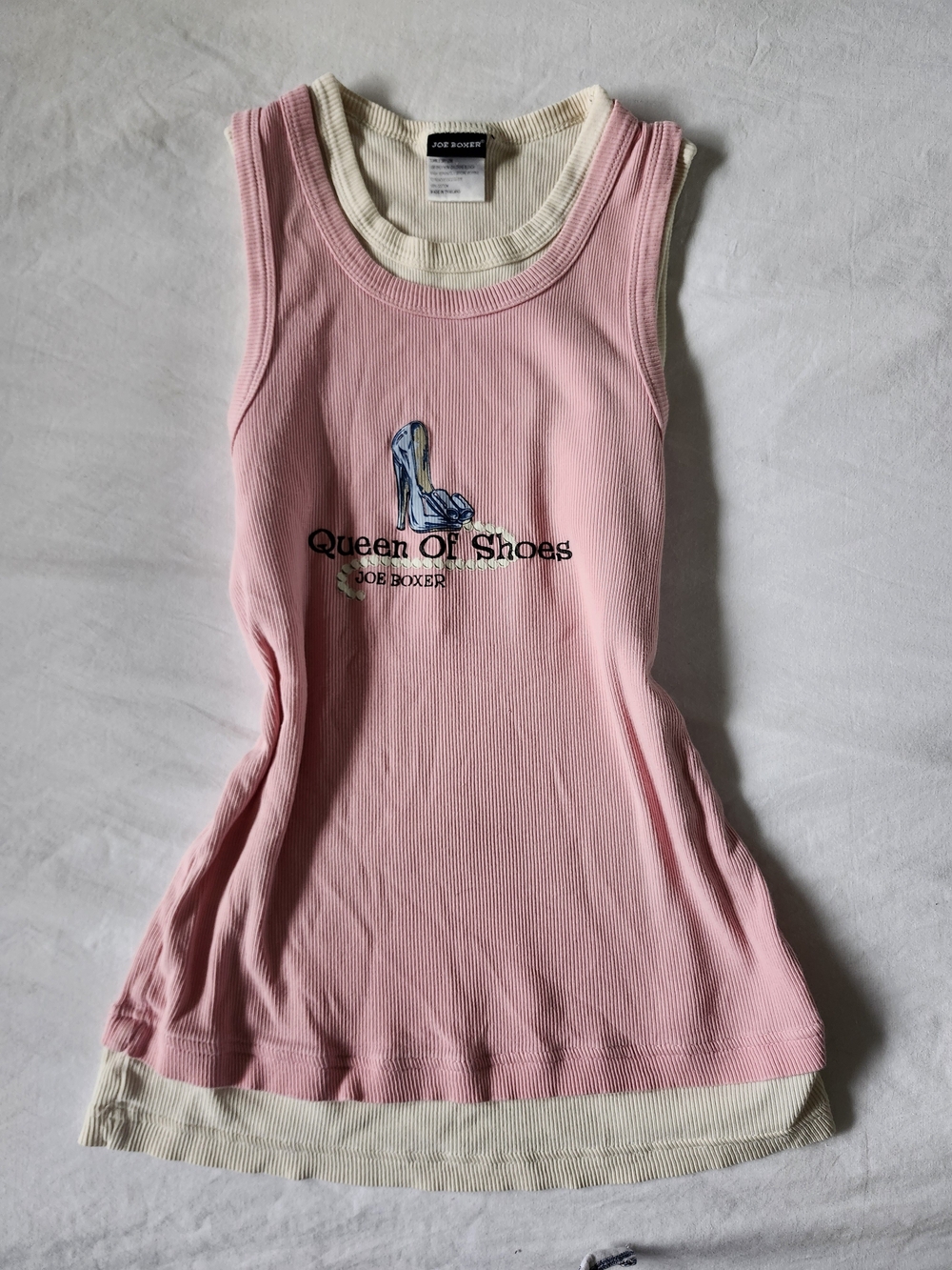 Y2K Joe Boxer Pink Ribbed Tank with 'Queen of Shoes' Graphic